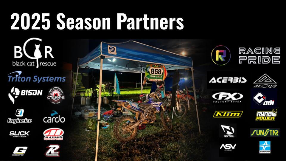 Tali's blue motorcycle sits under a pop-up awning